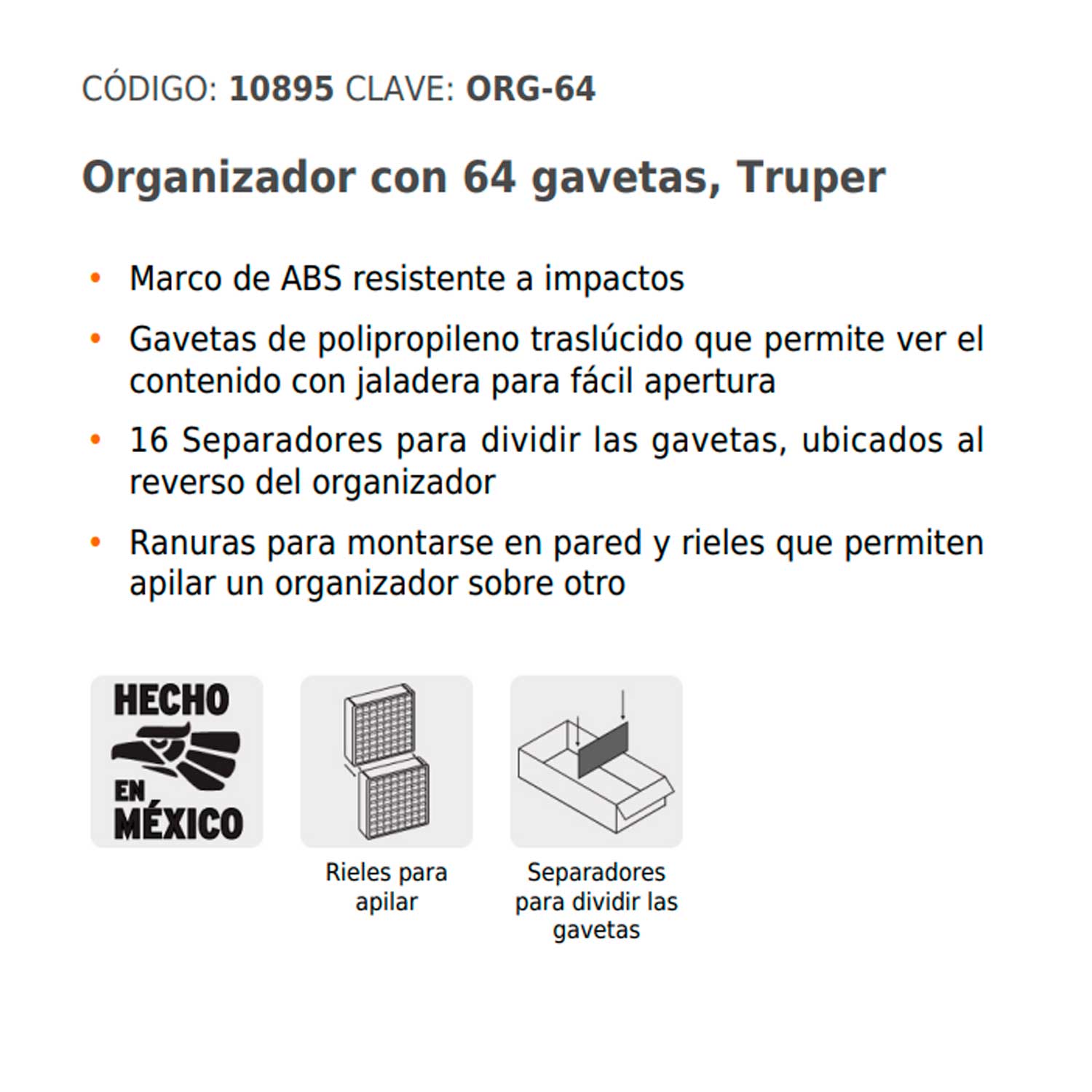 ORGANIZADOR DE 64 GAVETAS TRUPER 10895 Truper ORG-64